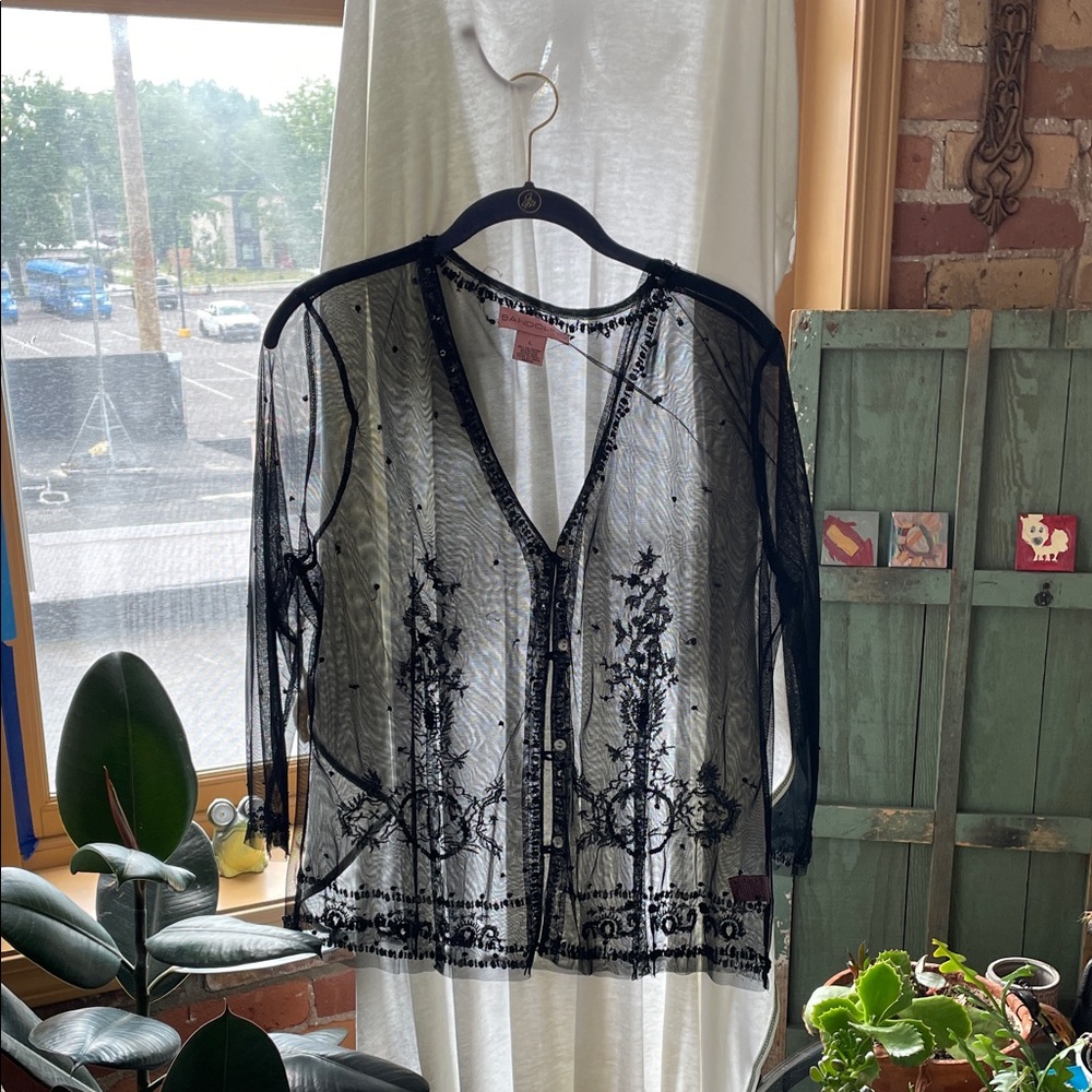 Bandolino Black Sheer Embroidered Blouse